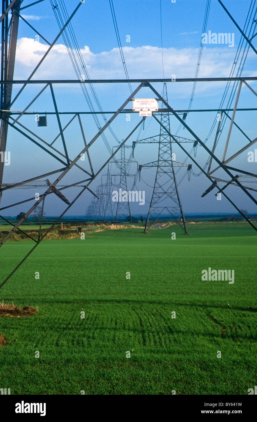 Electricity pylons, Derbyshire, England Stock Photo
