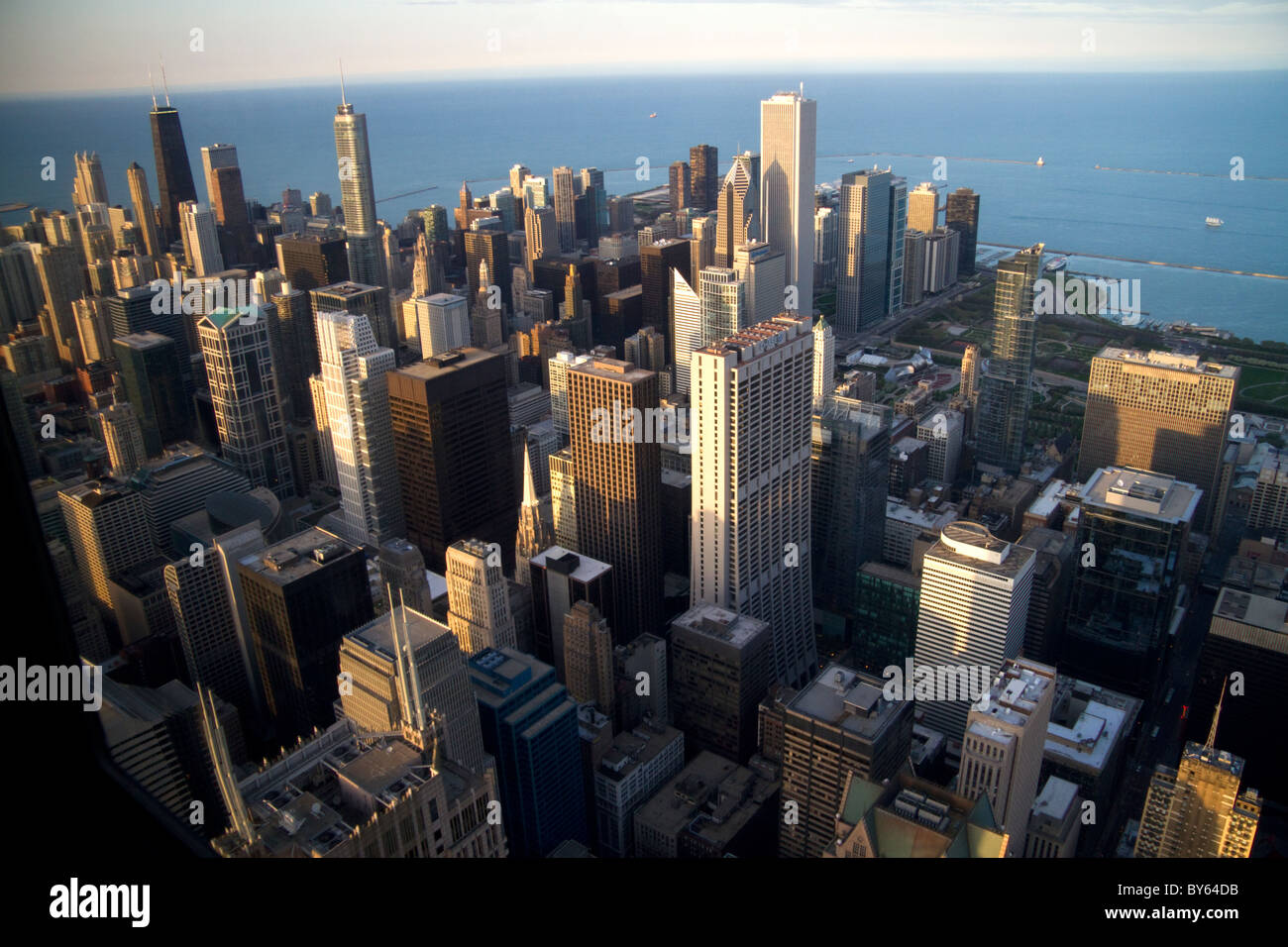 Aerial view of the city and Lake Michigan waterfront from the Willis Tower in Chicago, Illinois, USA. Stock Photo
