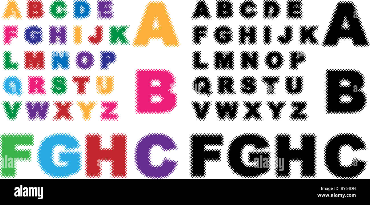 Set of letters of the alphabet in half tone both color and black