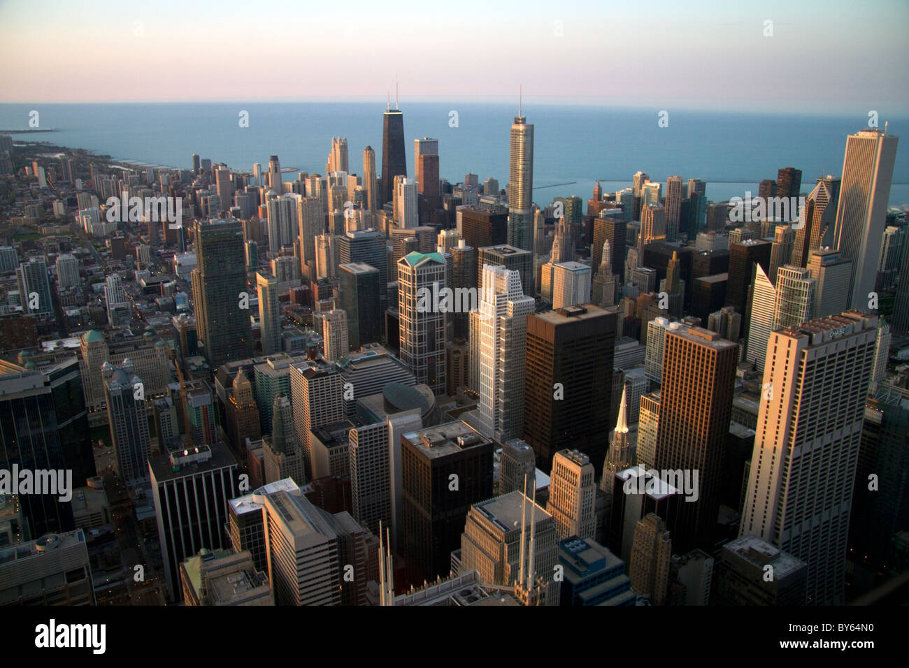 Aerial view of the city and Lake Michigan waterfront from the Willis