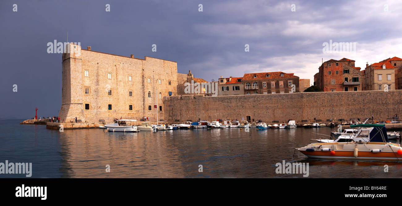 Dubrovnik Old Town port in a thunder storm - Croatia Stock Photo