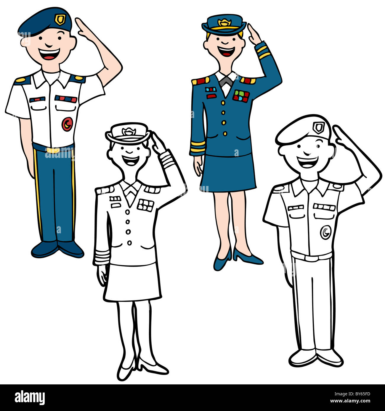 Army cartoon people isolated on a white background. Stock Photo