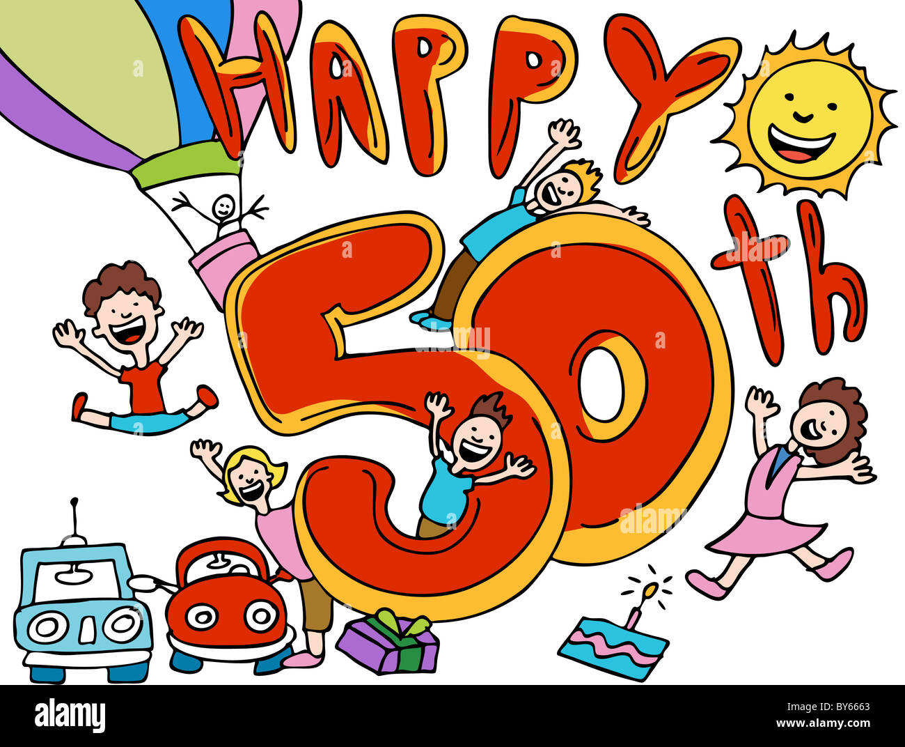 Cartoon image celebrating a Happy 50th Birthday Stock Photo - Alamy