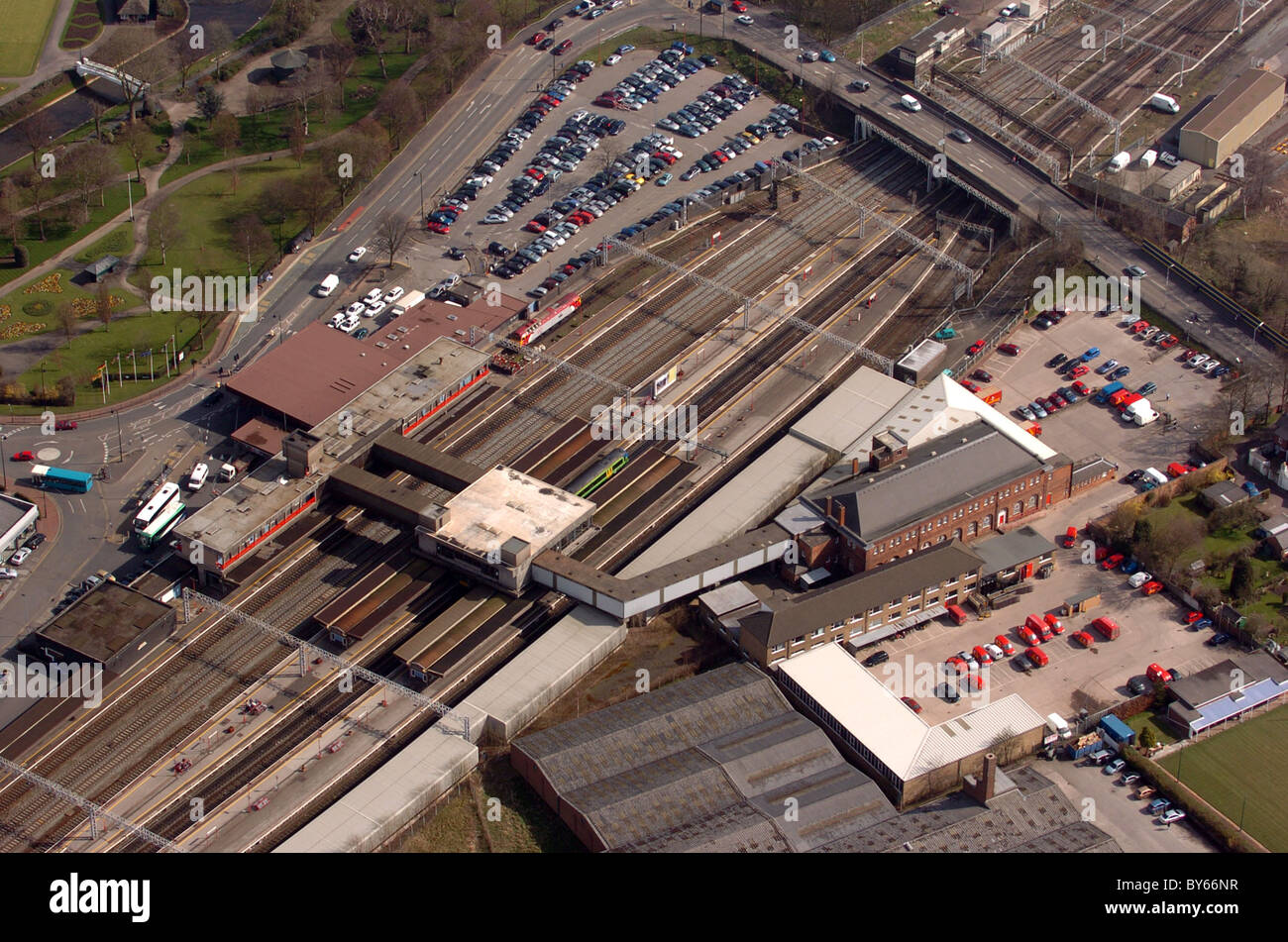 Aerial view of Stafford Railway Station England Uk 2006 Stock Photo