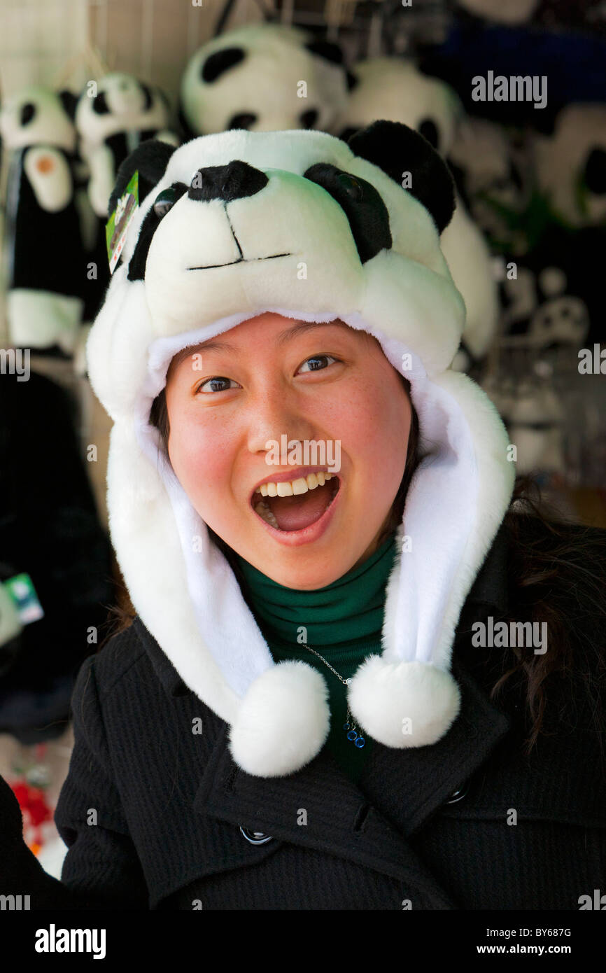 panda fur hat at Chengdu Research Base 