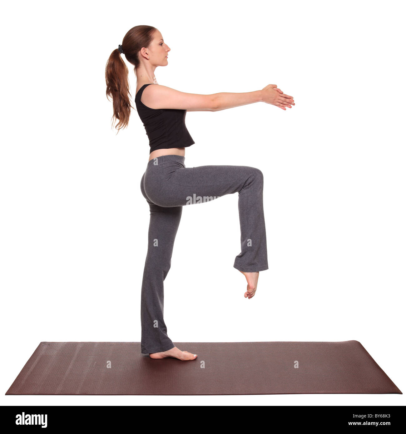 Girl doing yoga pose,Half Warrior Pose or Ardha Virabhadrasana asana in  hatha yoga, Stock Vector | Adobe Stock