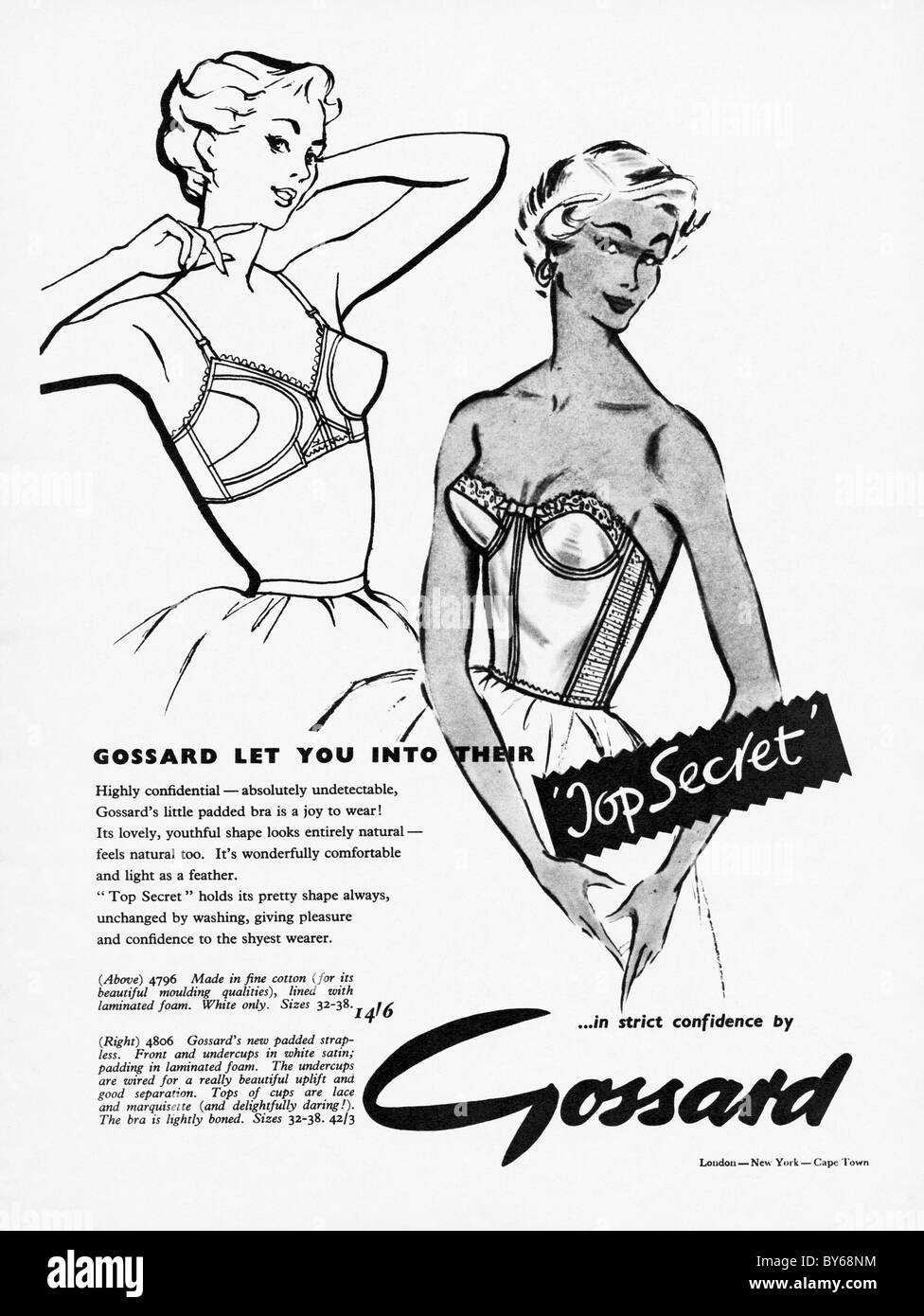 1950s full page advert in ladies fashion magazine for Gossard bras Stock  Photo - Alamy
