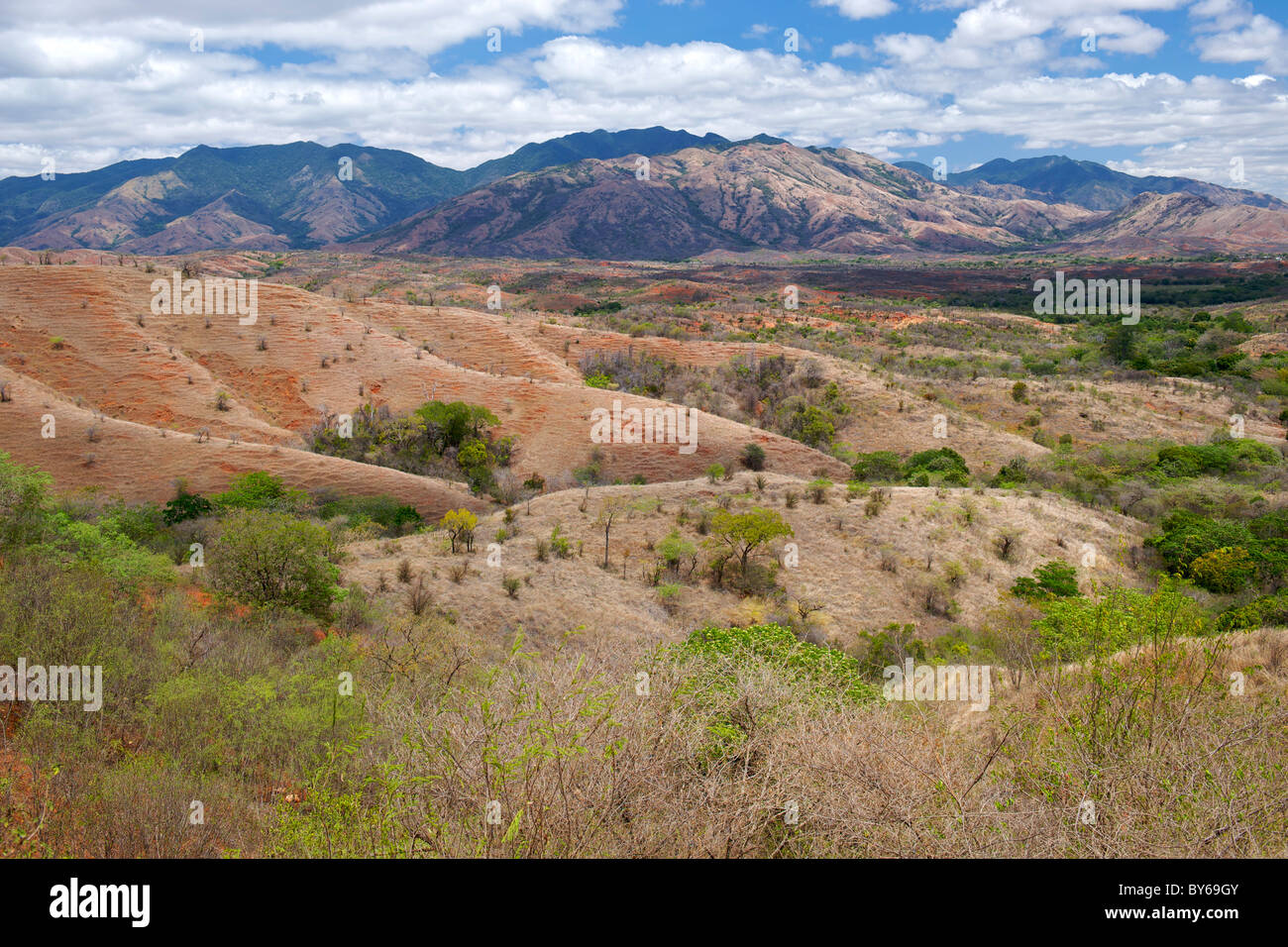 View of the landscape between Vohemar and Daraina in the Antsiranana Province of northeast Madagascar. Stock Photo