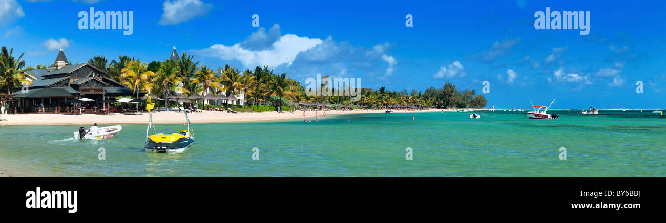 View onto the bay and beach near Bel Hombre, Savanne, Mauritius. Stock Photo