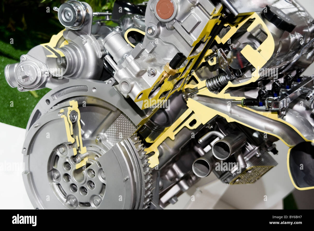 Complex engine of modern car interior view Stock Photo