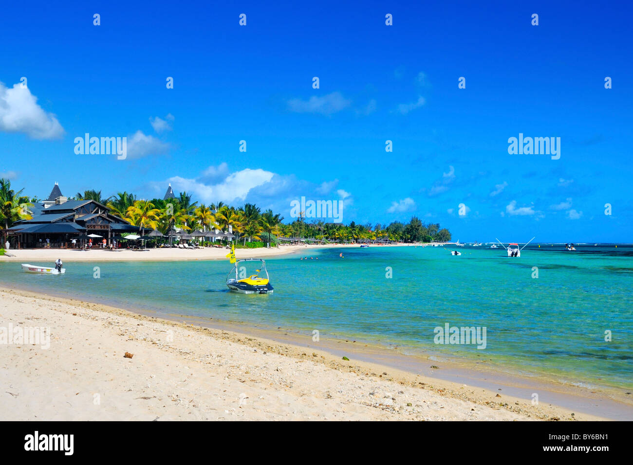 Bay and beach near Bel Hombre, Savanne, Mauritius. Stock Photo