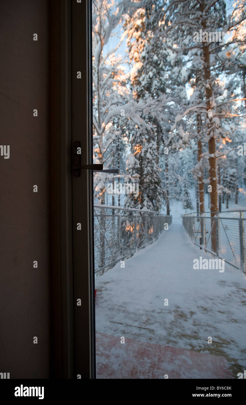 Treehotel in Harads, Sweden, interior of The Cabin, architect Mårten Cyrén, Cyren&Cyren Stock Photo