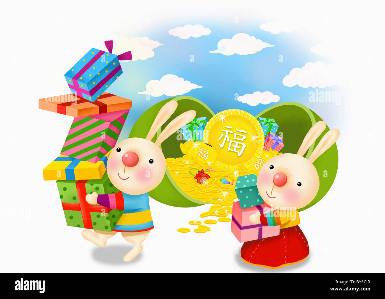 illustration in 2011 lunar year rabbits Stock Photo - Alamy