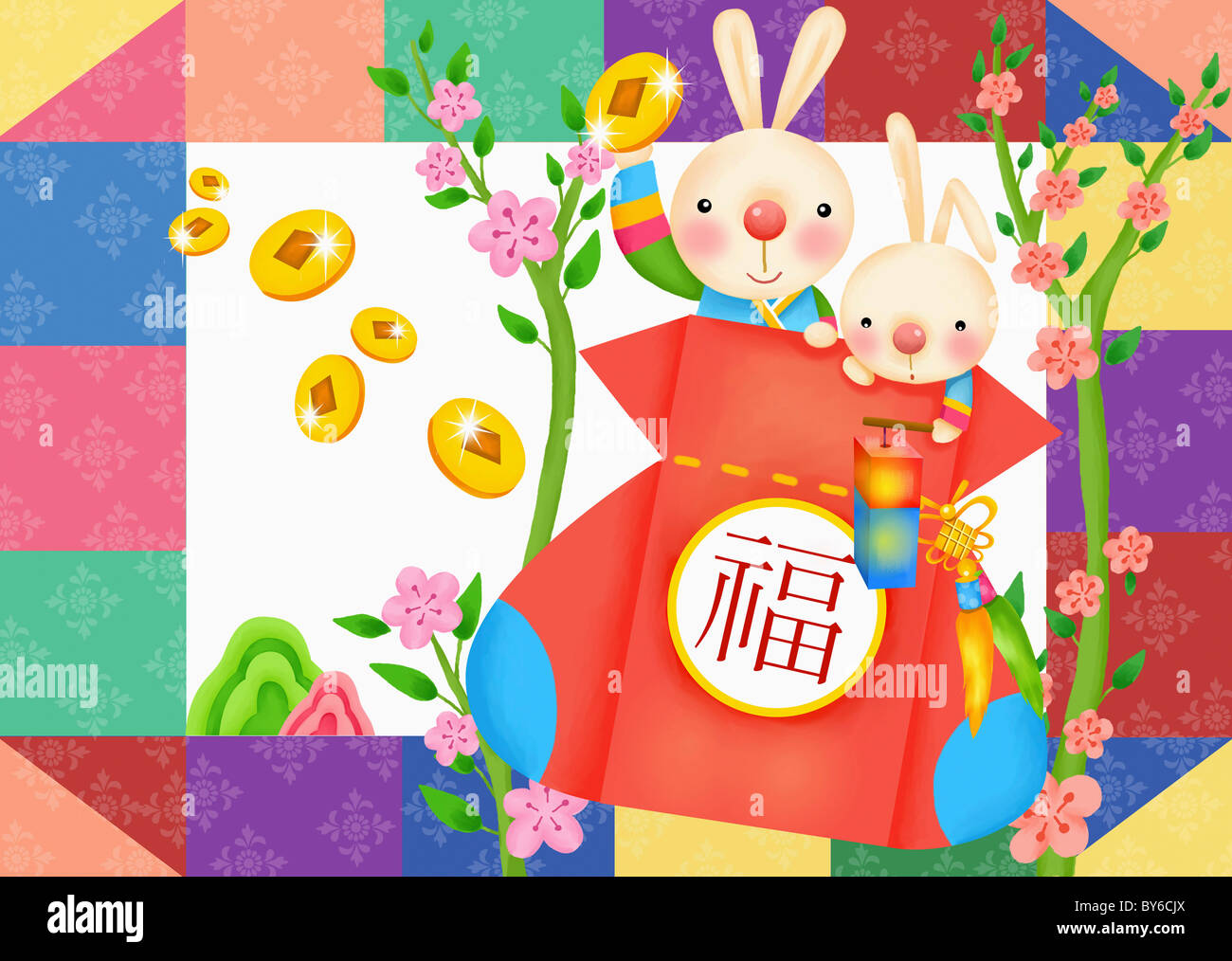 illustration in 2011 lunar year rabbits Stock Photo - Alamy