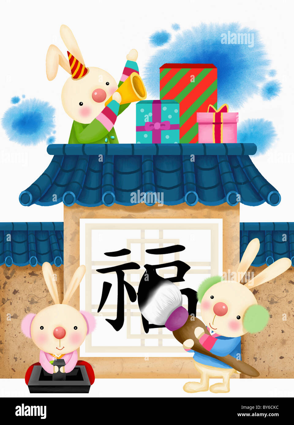 illustration in 2011 lunar year rabbits Stock Photo - Alamy