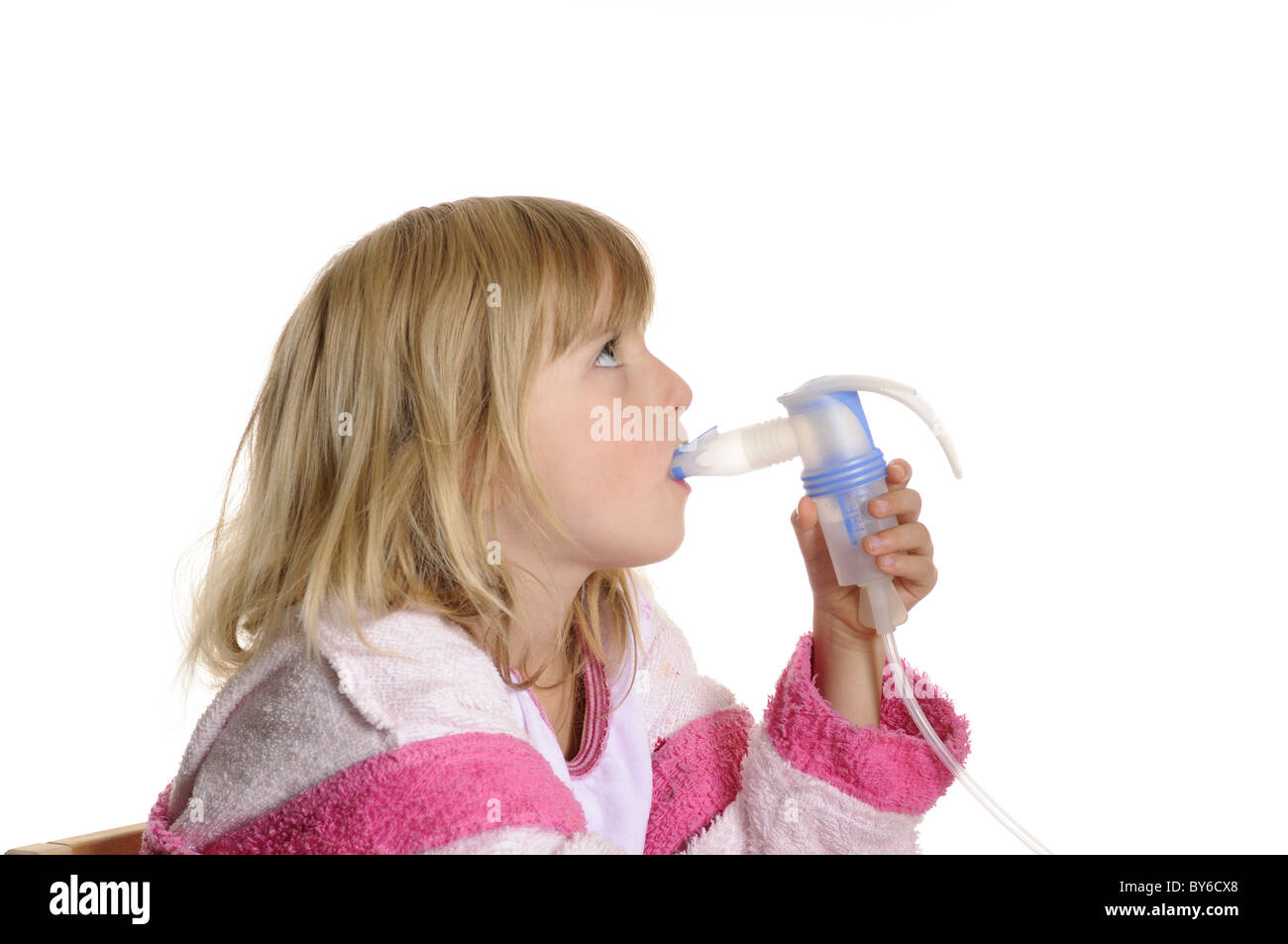 young girl with inhaler Stock Photo