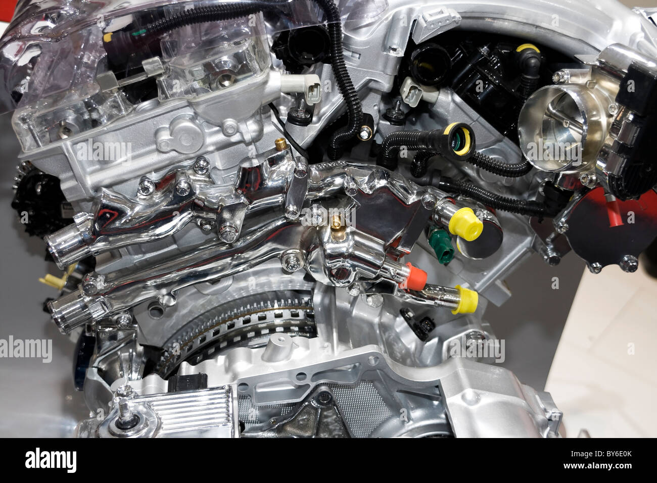 Complex engine of modern car interior view Stock Photo - Alamy