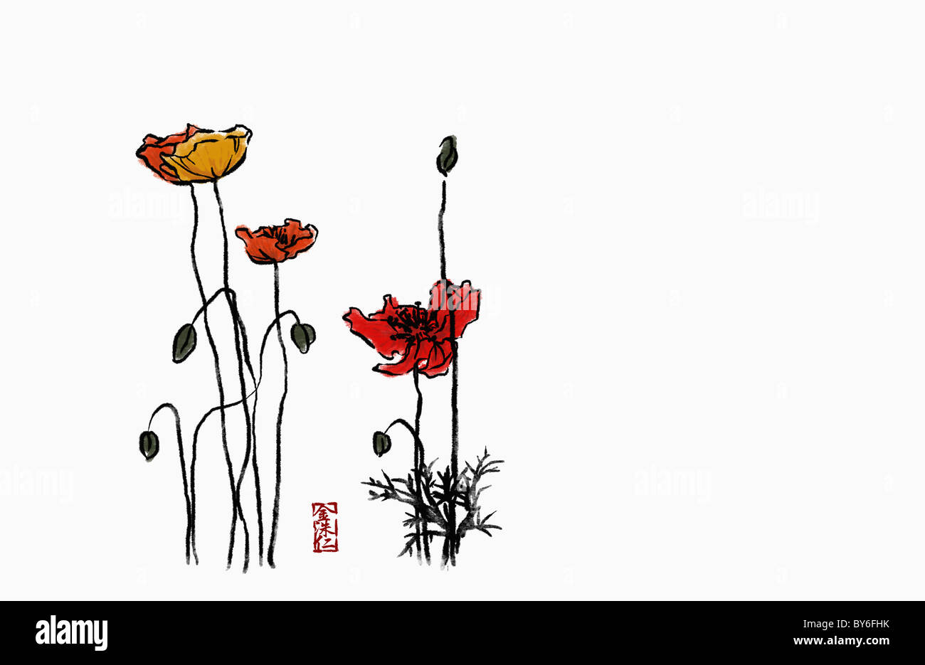 Flowe Ink Flowers in ink painting Stock Photo - Alamy