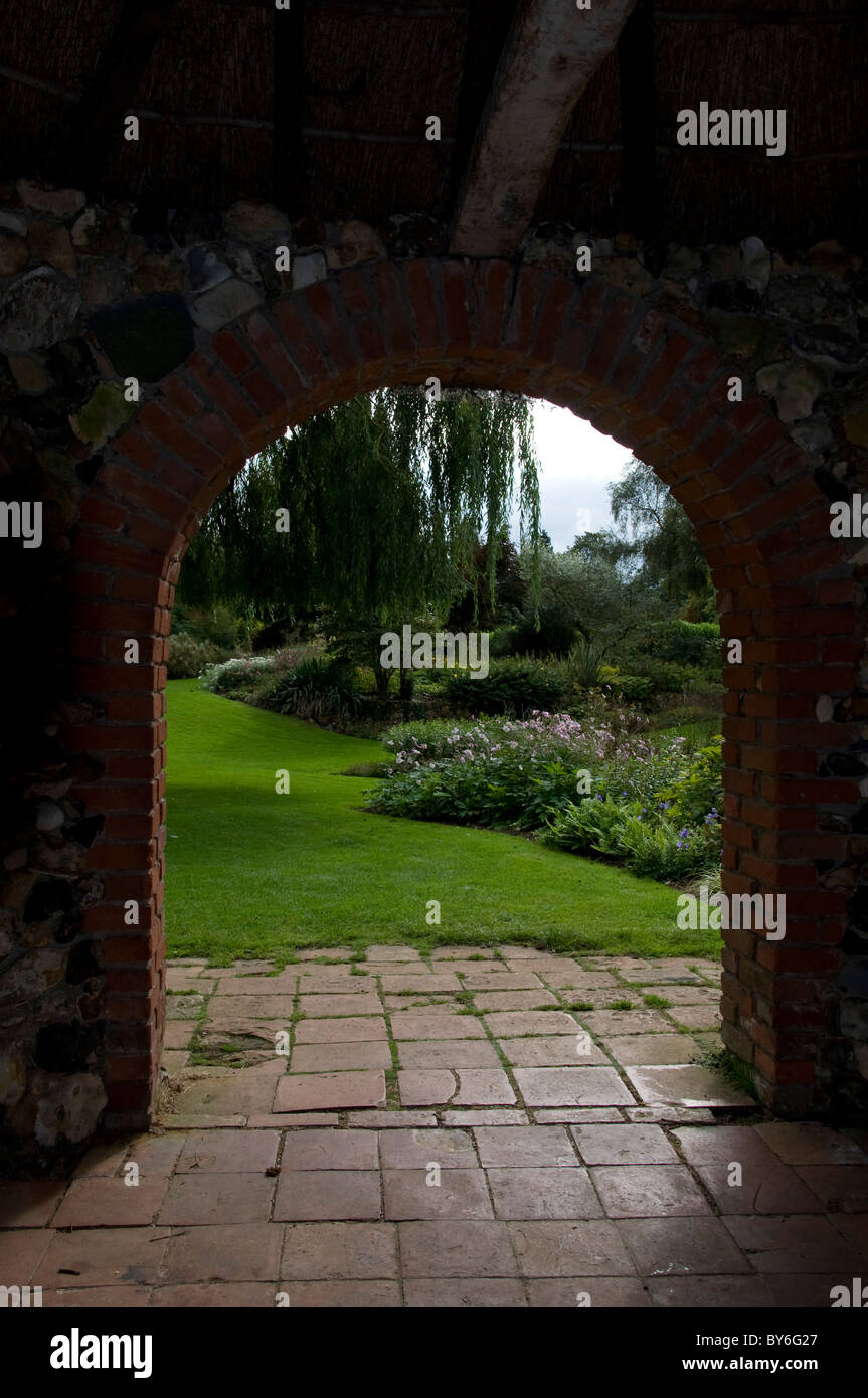 View from a summer house at Bressingham Gardens in Norfolk, England. Stock Photo