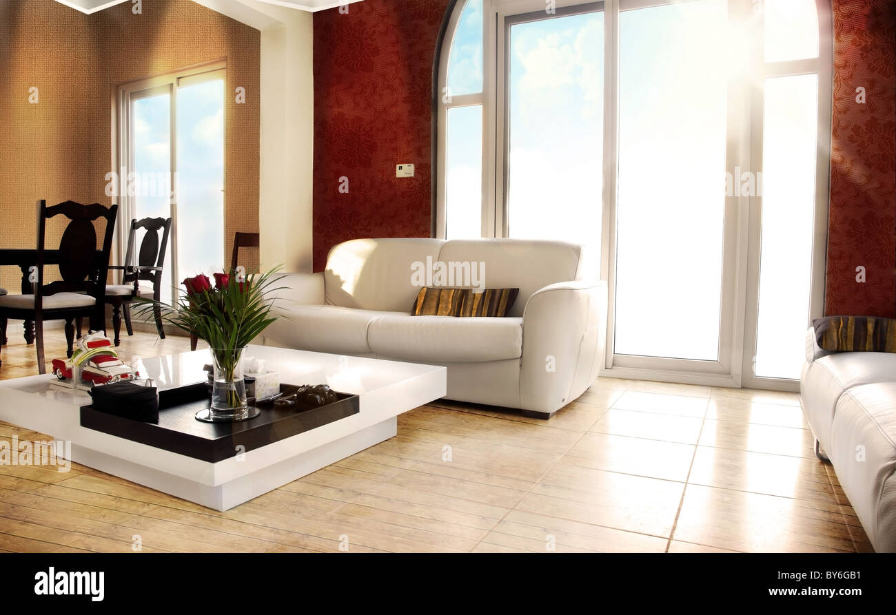 Luxury apartment with stylish modern interior design Stock Photo