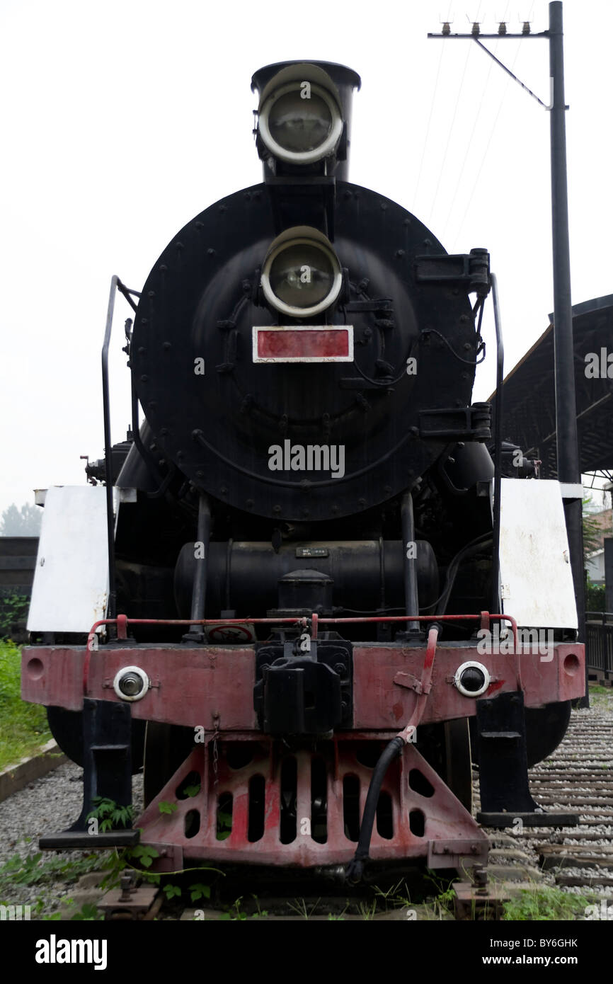 a black classic steam engine Stock Photo