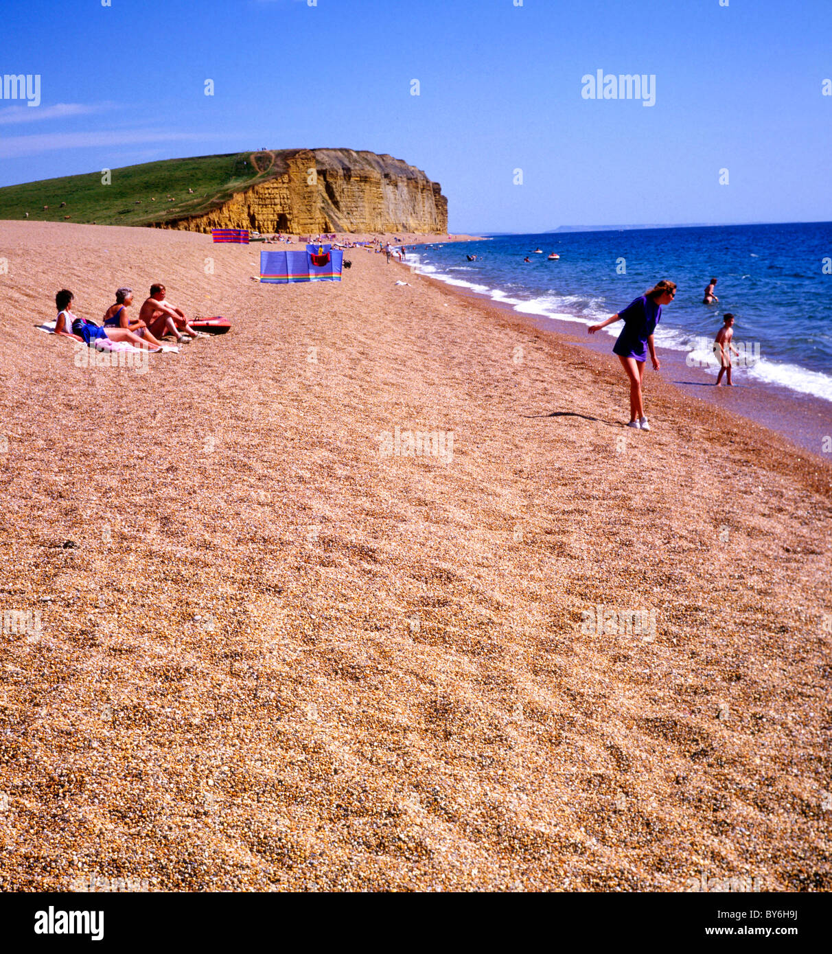 Beach West Bay Burton Bradstock Dorset England looking east Stock Photo