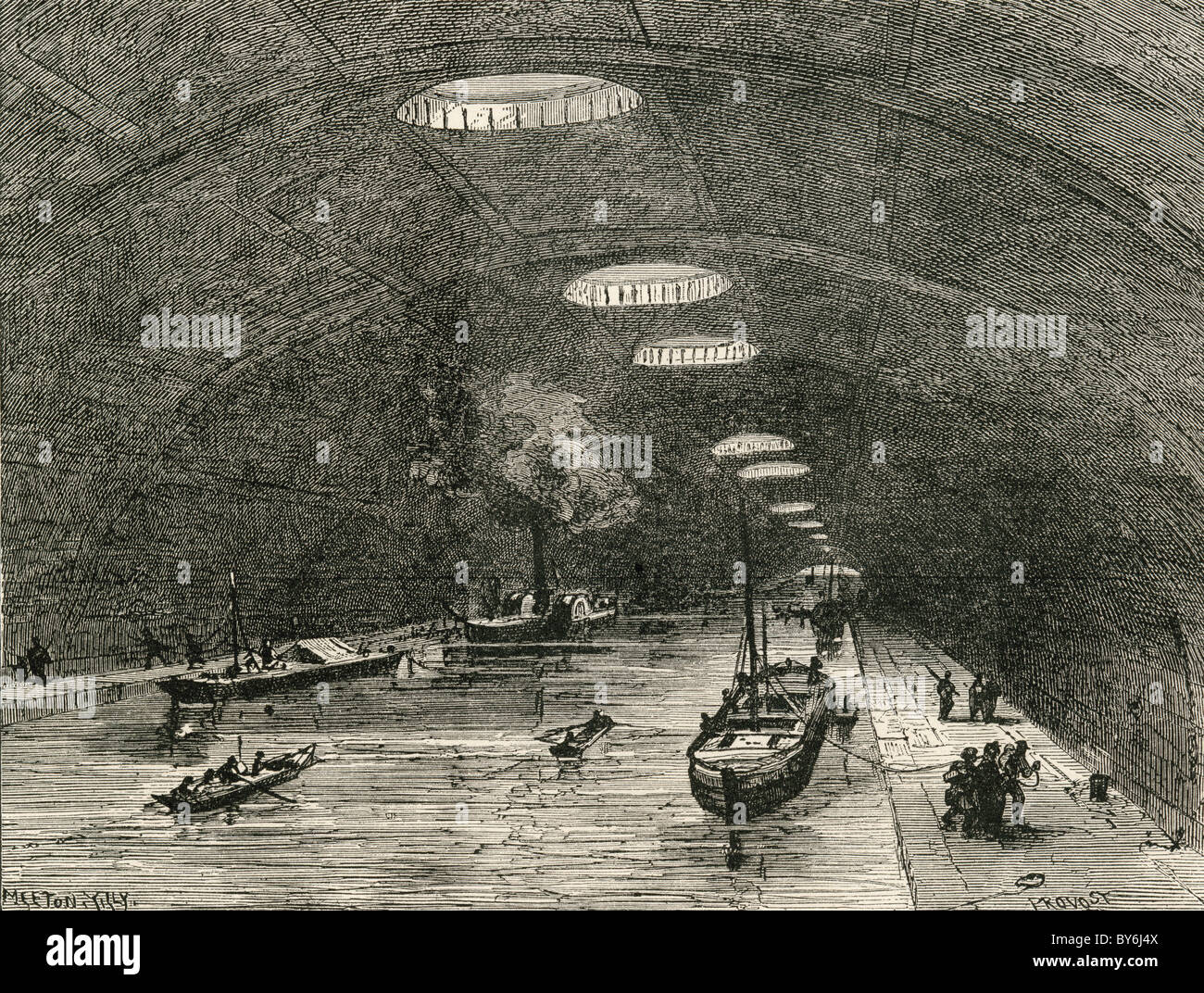 Canal Saint Martin, Paris, France, passing under the eastern part of the city, in the 19th century. Stock Photo