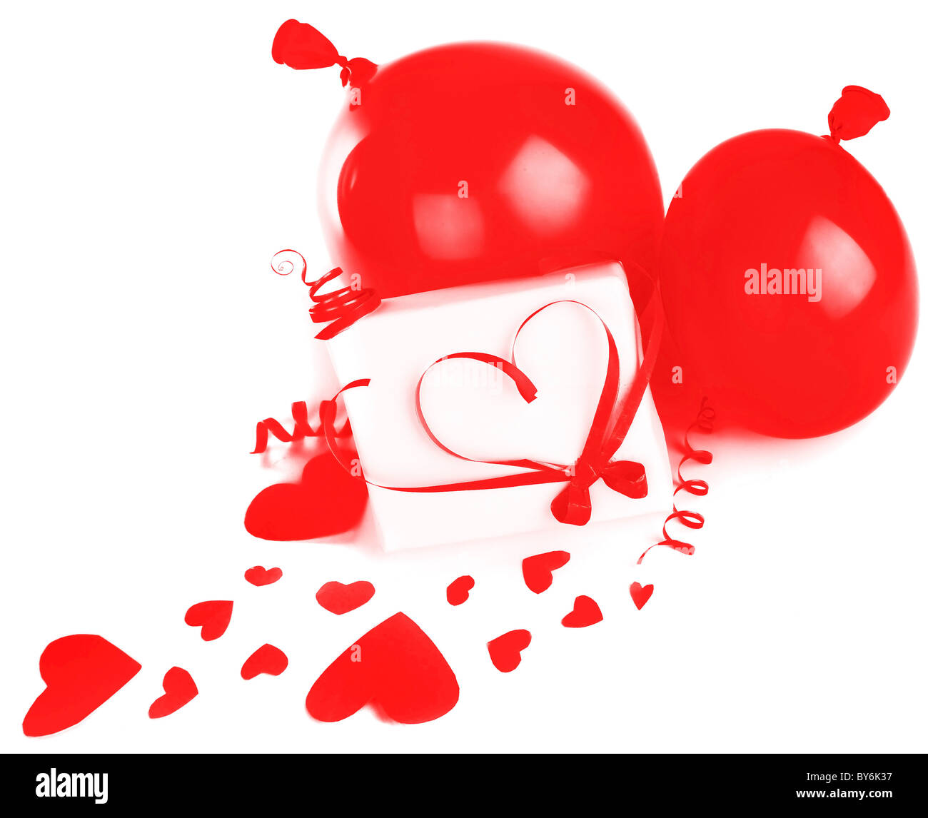 Gift box with red hearts & ribbon isolated on white background ...