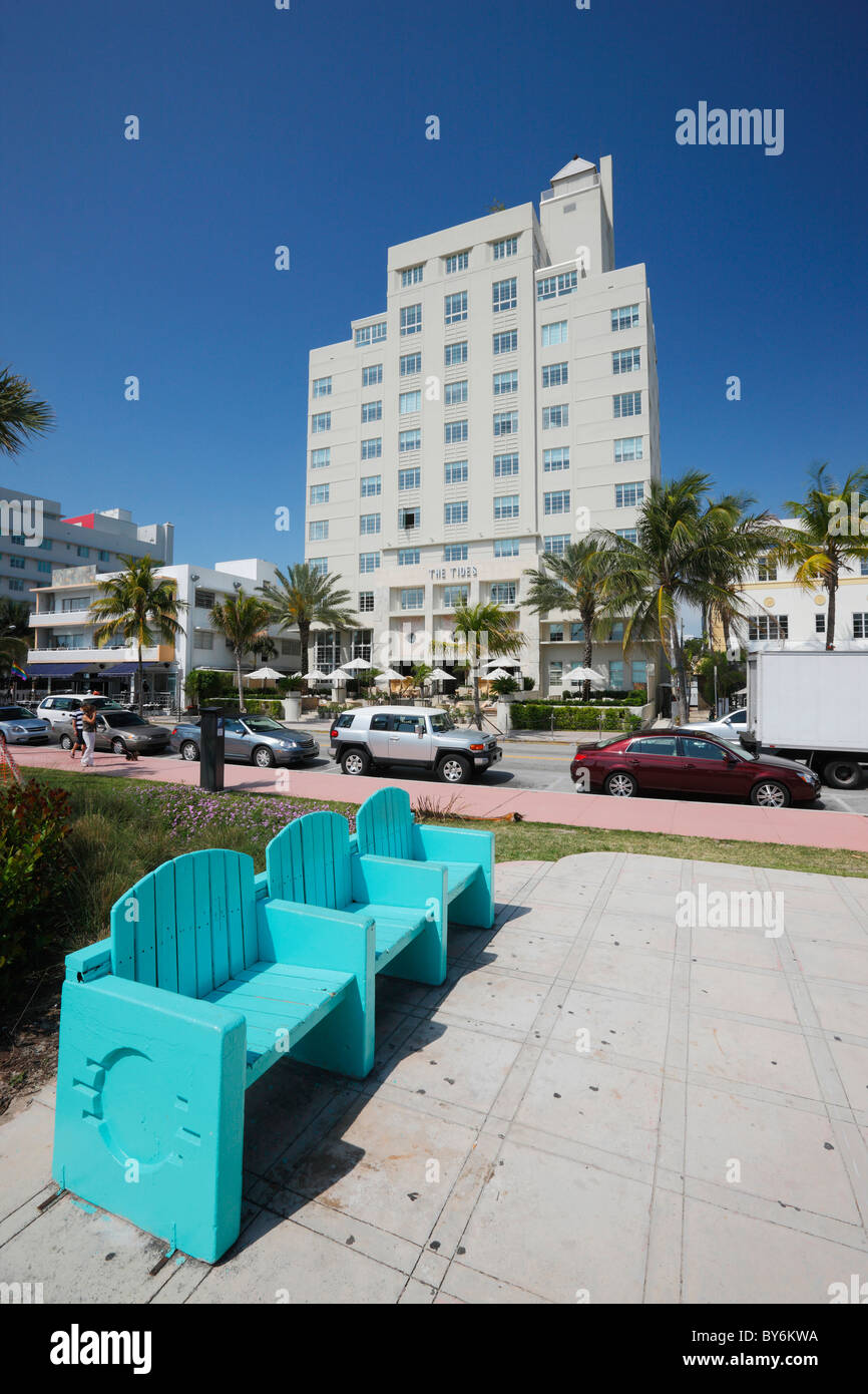 Hotels on Ocean drive, art Deco Architecture. Stock Photo