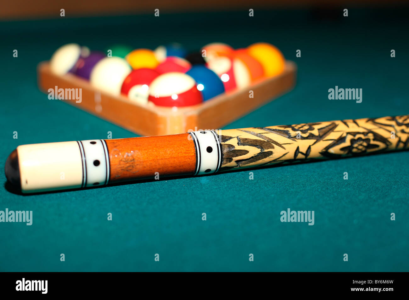 Fancy pool cue with billiard balls hires stock photography and images