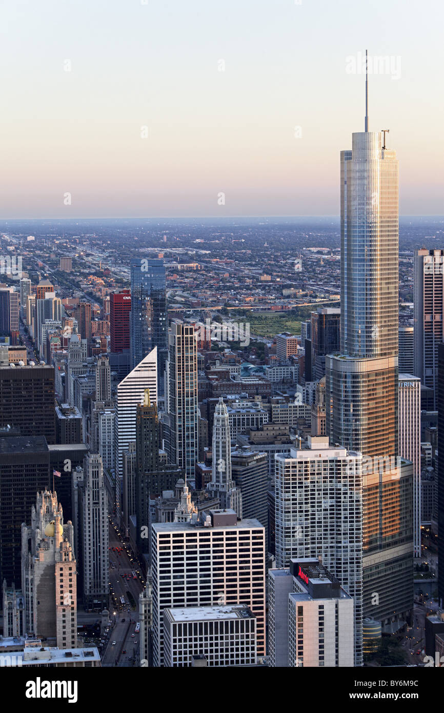 View from the Observatory Deck of the John Hanckock Tower towards the high-rise buildings of the loop district, Chicago, Illinoi Stock Photo