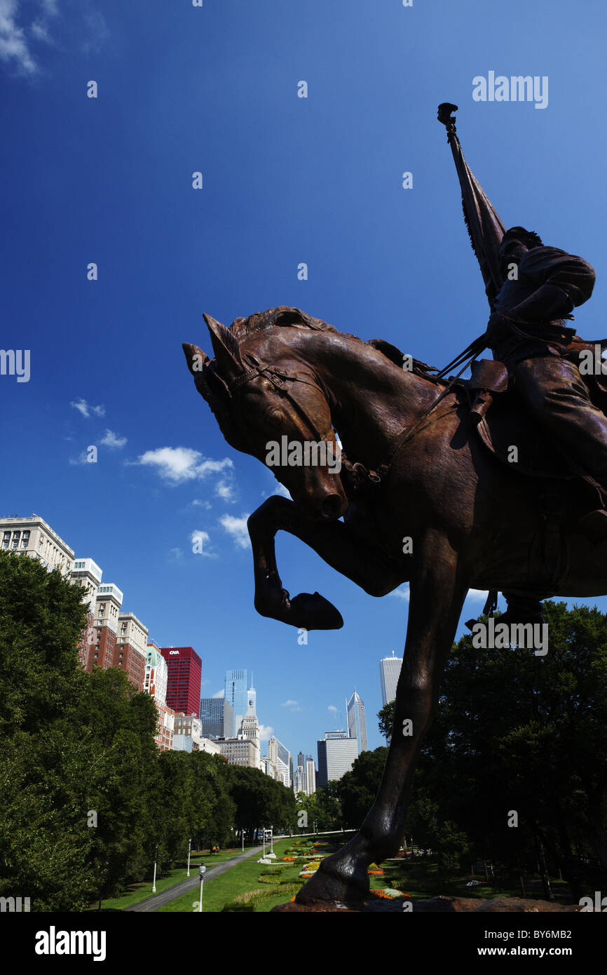 General Logan Statue and highrises on Michigan Avenue, Grant Park