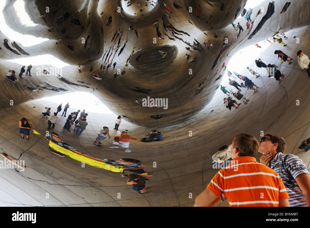 Reflexions in Cloud Gate by British artist Anish Kapoor, Chicago, Illinois, USA Stock Photo