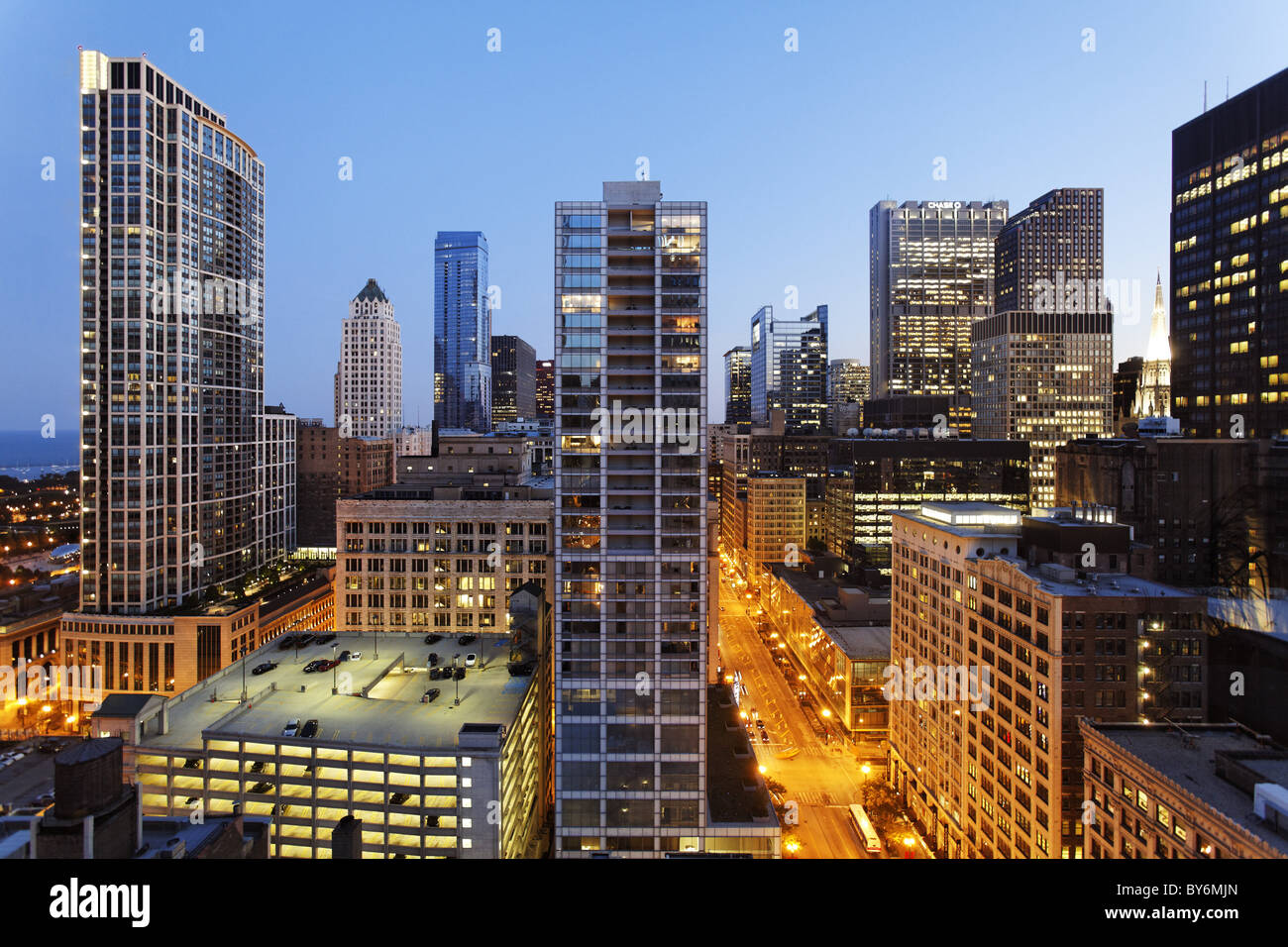 Downtown Chicago with Lake Street, Chicago, Illinois, USA Stock Photo