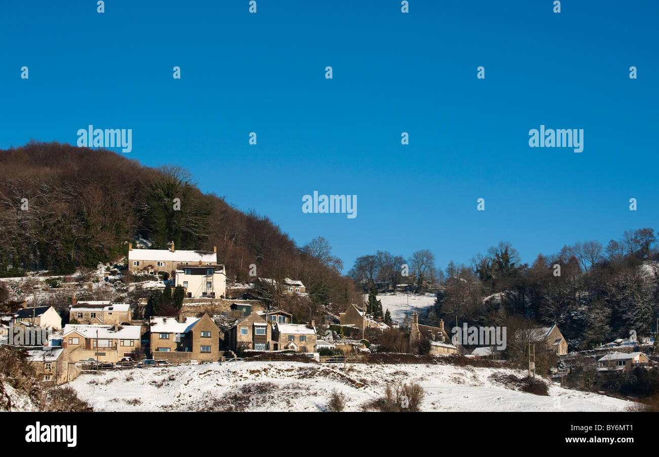 Rural housing at in winter snow, near Stroud, Gloucestershire