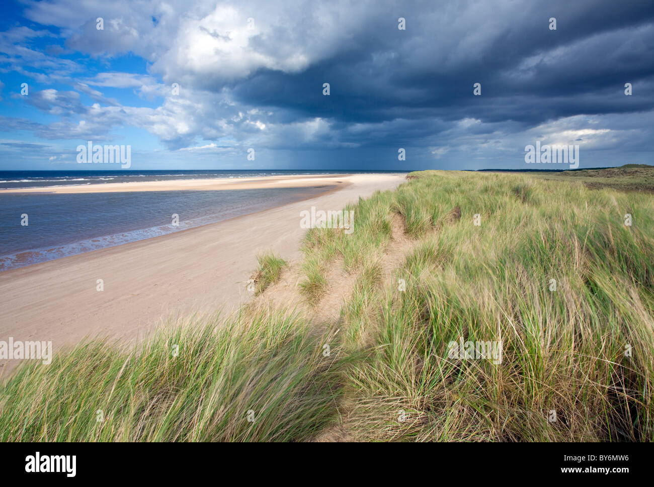 Burnham Overy beach and the sand dunes at Holkham on the North Norfolk Coast Stock Photo
