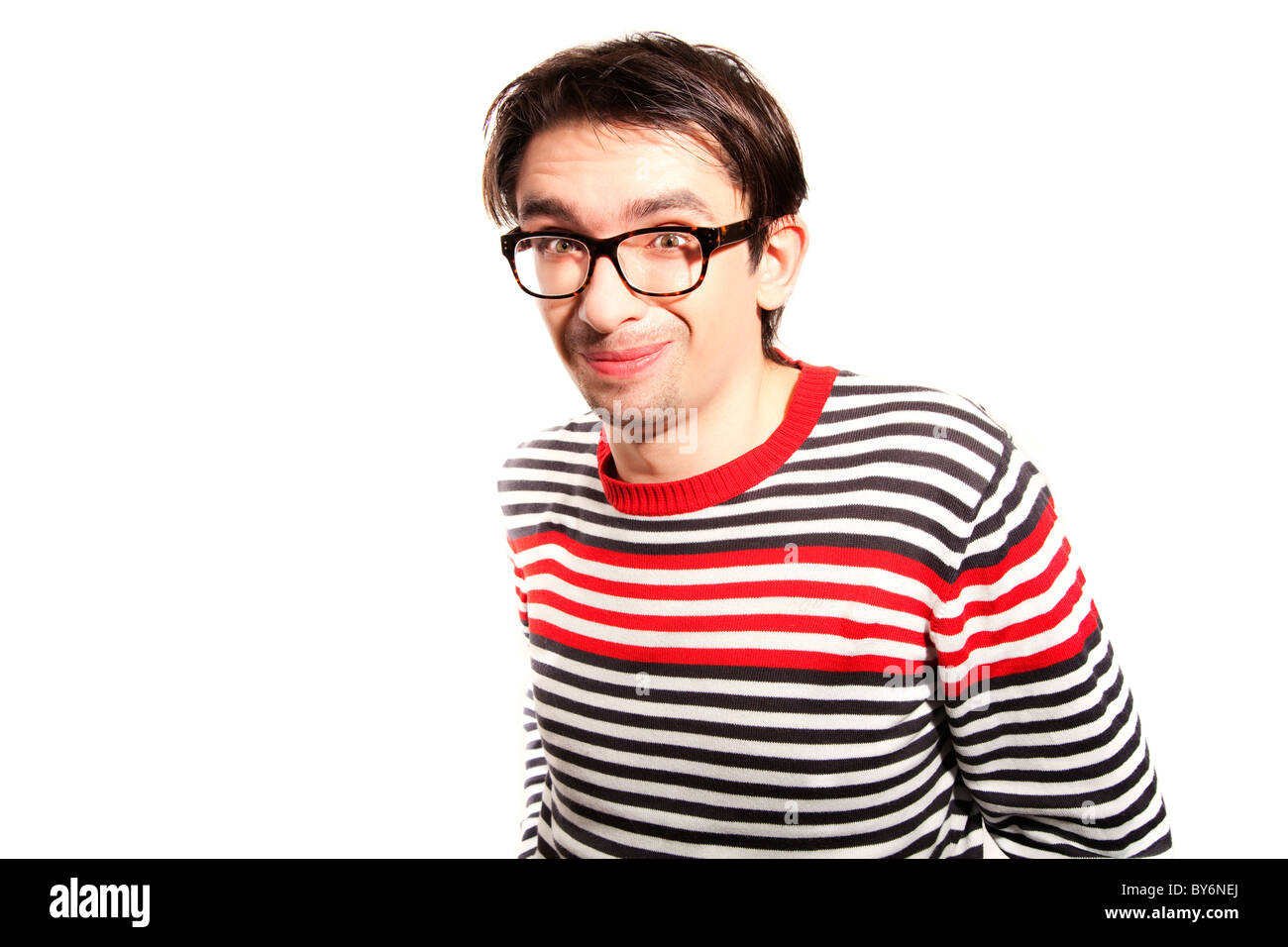 portrait of a young guy with glasses on white background Stock Photo