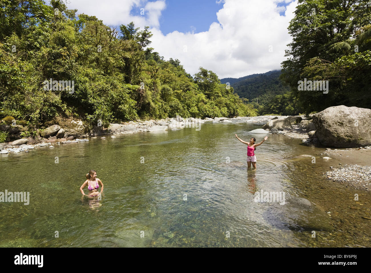 Tourists at Orosi river, rainforest, Tapanti National Park, Costa Rica