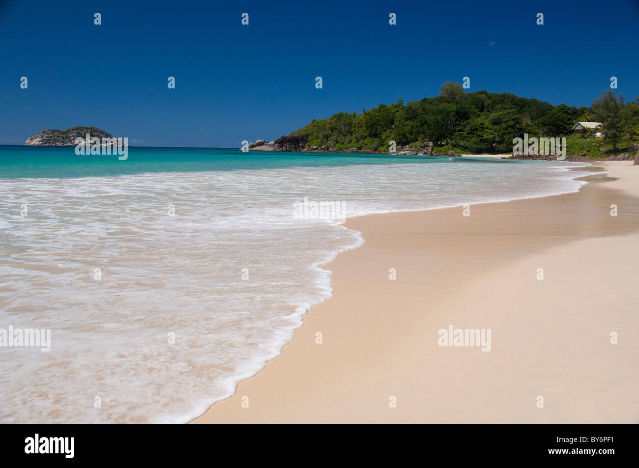 Seychelles, Island of Mahe. West coast, Longbeach (aka Grand Anse), the longest beach on Mahe. Stock Photo