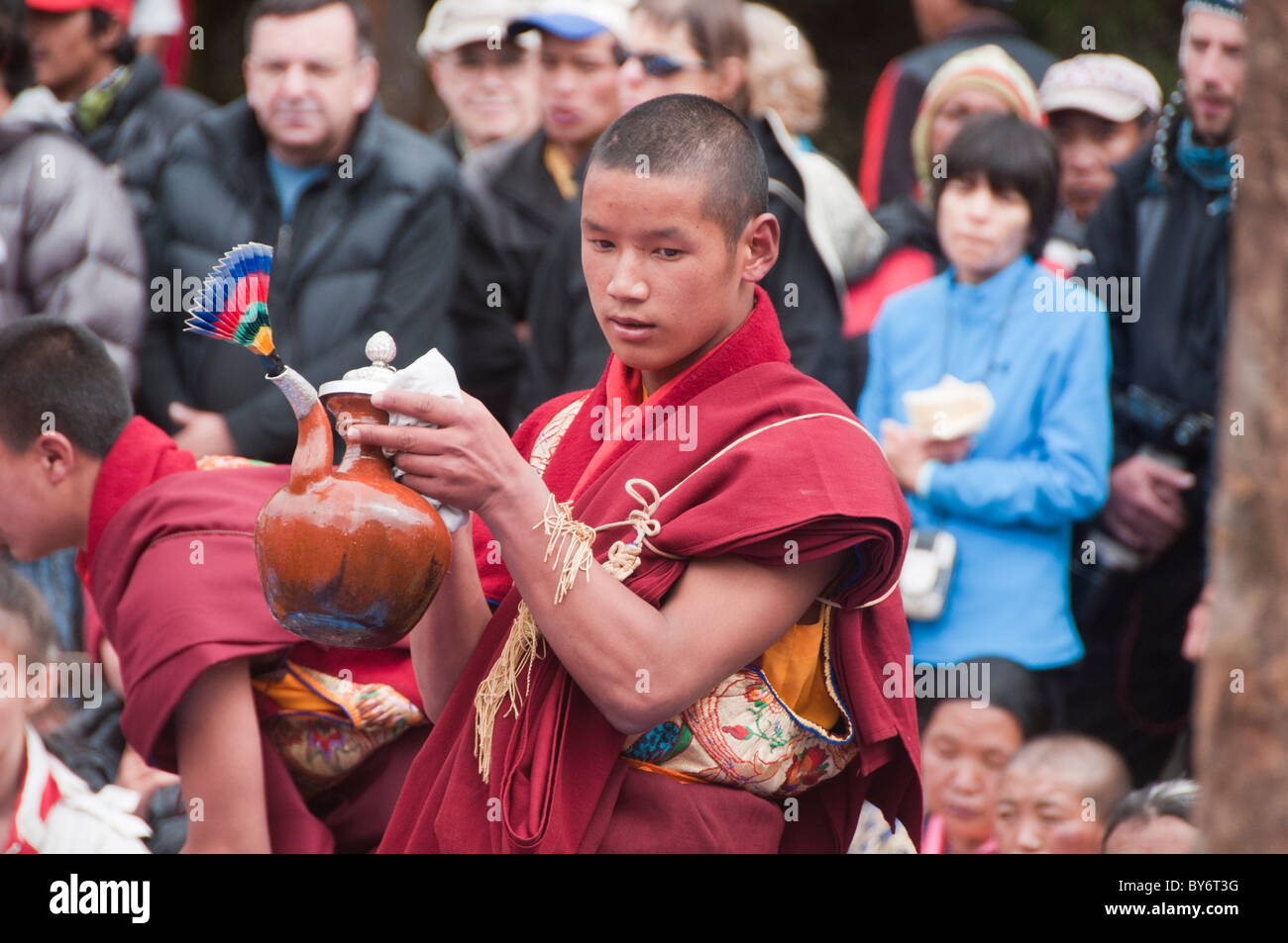 Monk Rimdo monk blessing at the Mani Rimdu Festival at Tengboche Monastery in the ...