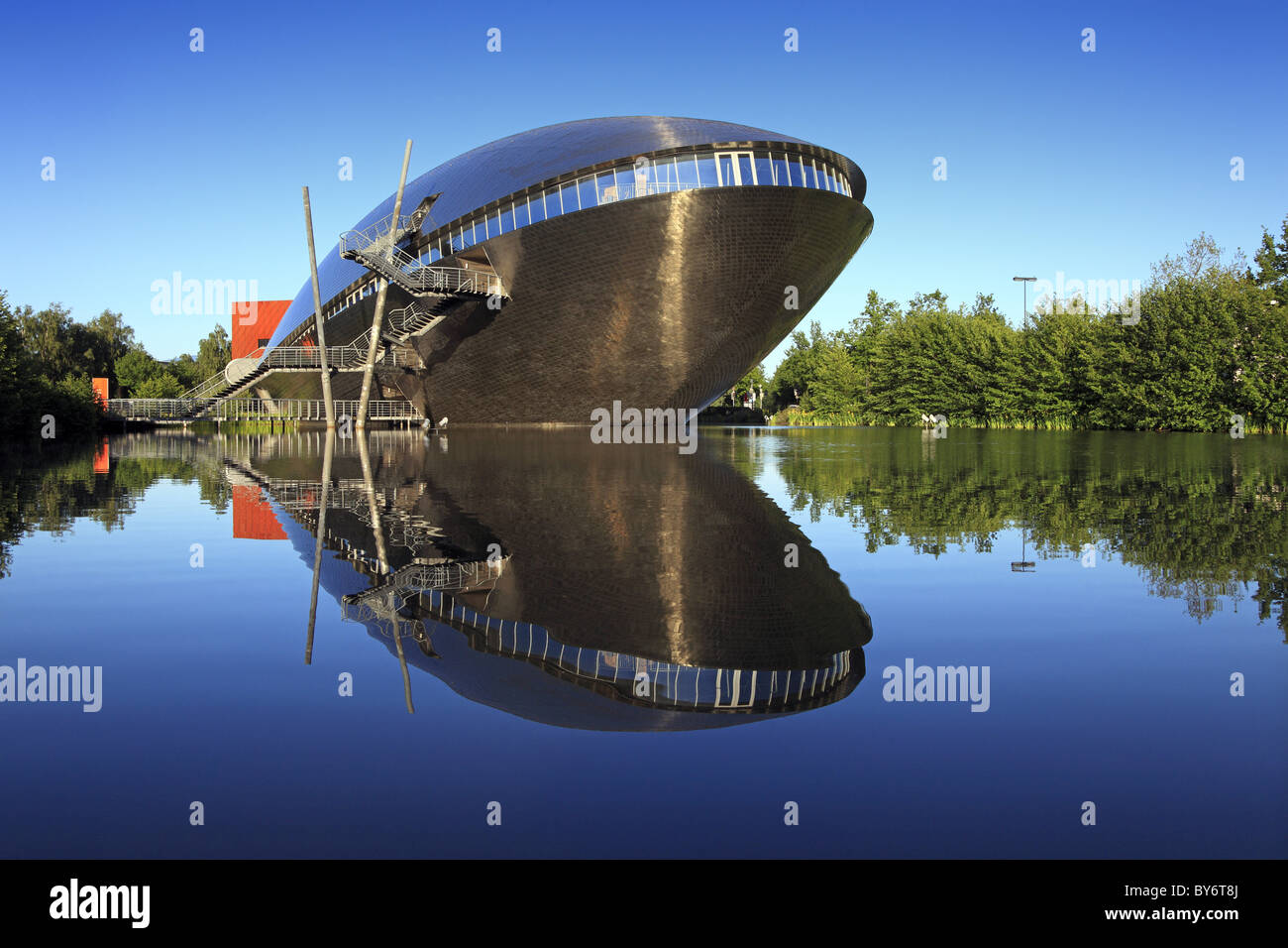 Science museum Universum at the river bank under blue sky, Hanseatic City of Bremen, Germany, Europe Stock Photo