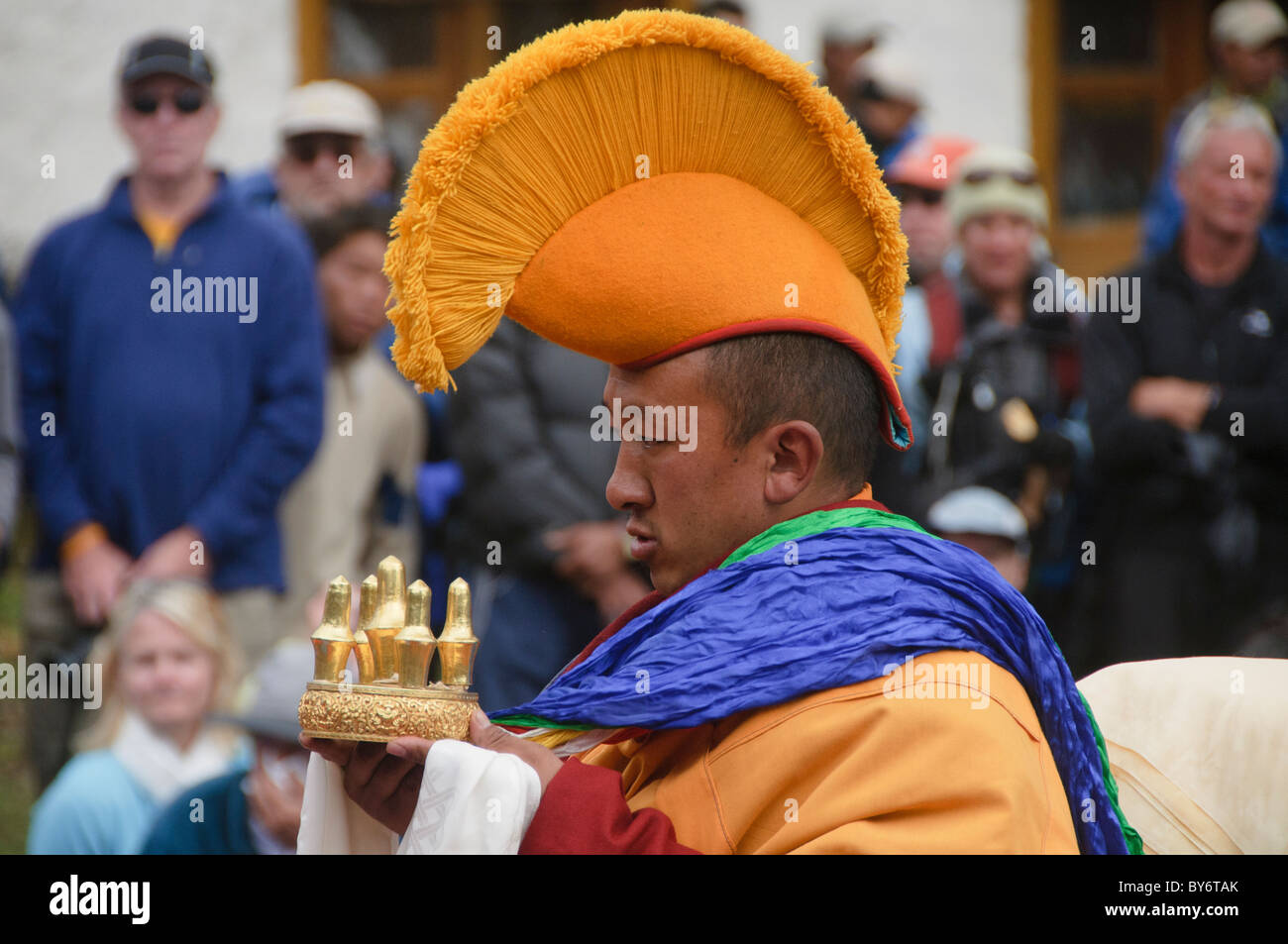 Monk Rimdo monk blessing at the Mani Rimdu Festival at Tengboche Monastery in the ...