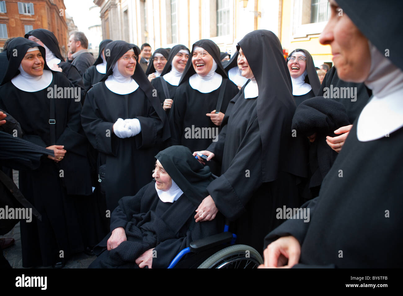 group of nuns in uniform happy funny and smiling in Vatican city Italy Stock Photo
