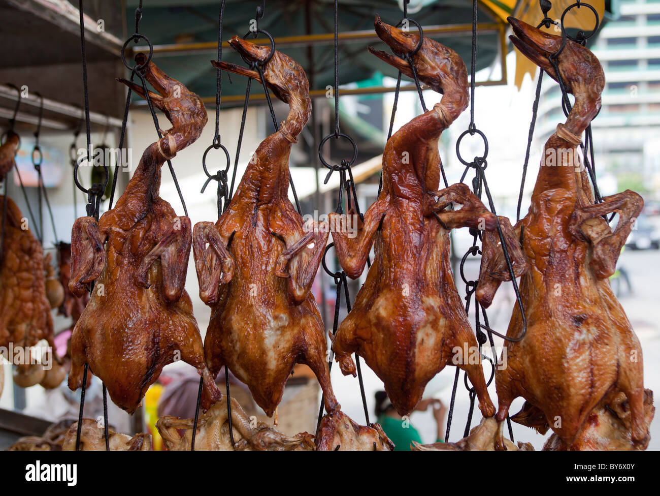 Roast Duck Hanging at Street Stall Phnom Penh Cambodia Stock Photo