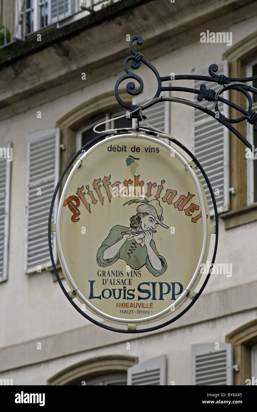 France Alsace Strasbourg street scene shop signs restaurant cafe sign