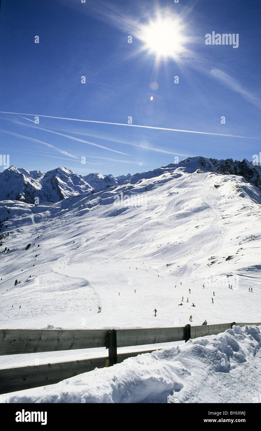 Ski slope and Winter landscape, Wenns, Jerzens, Pitztal, Tyrol, Austria Stock Photo