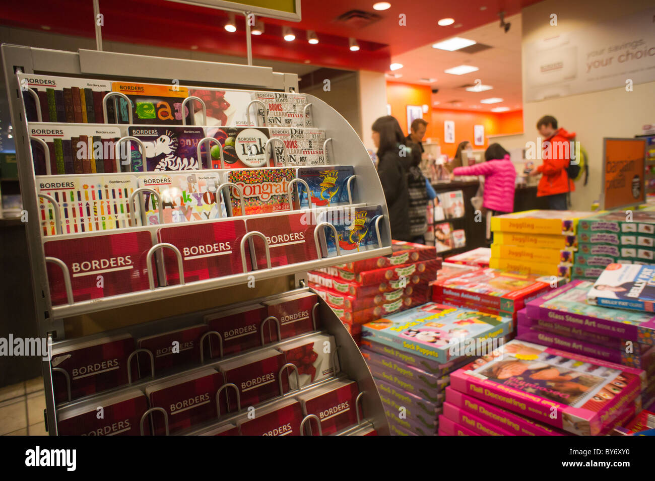 Gift cards at the point of sale in a Borders bookstore in the Time-Warner Center in Columbus Circle in New York Stock Photo
