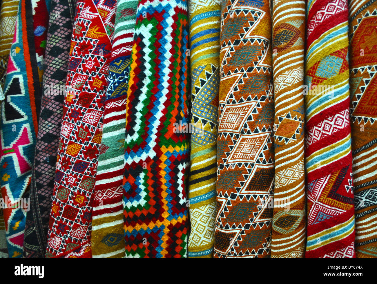 Colourful rugs for sale in a market in Sousse, Tunisia Stock Photo Alamy