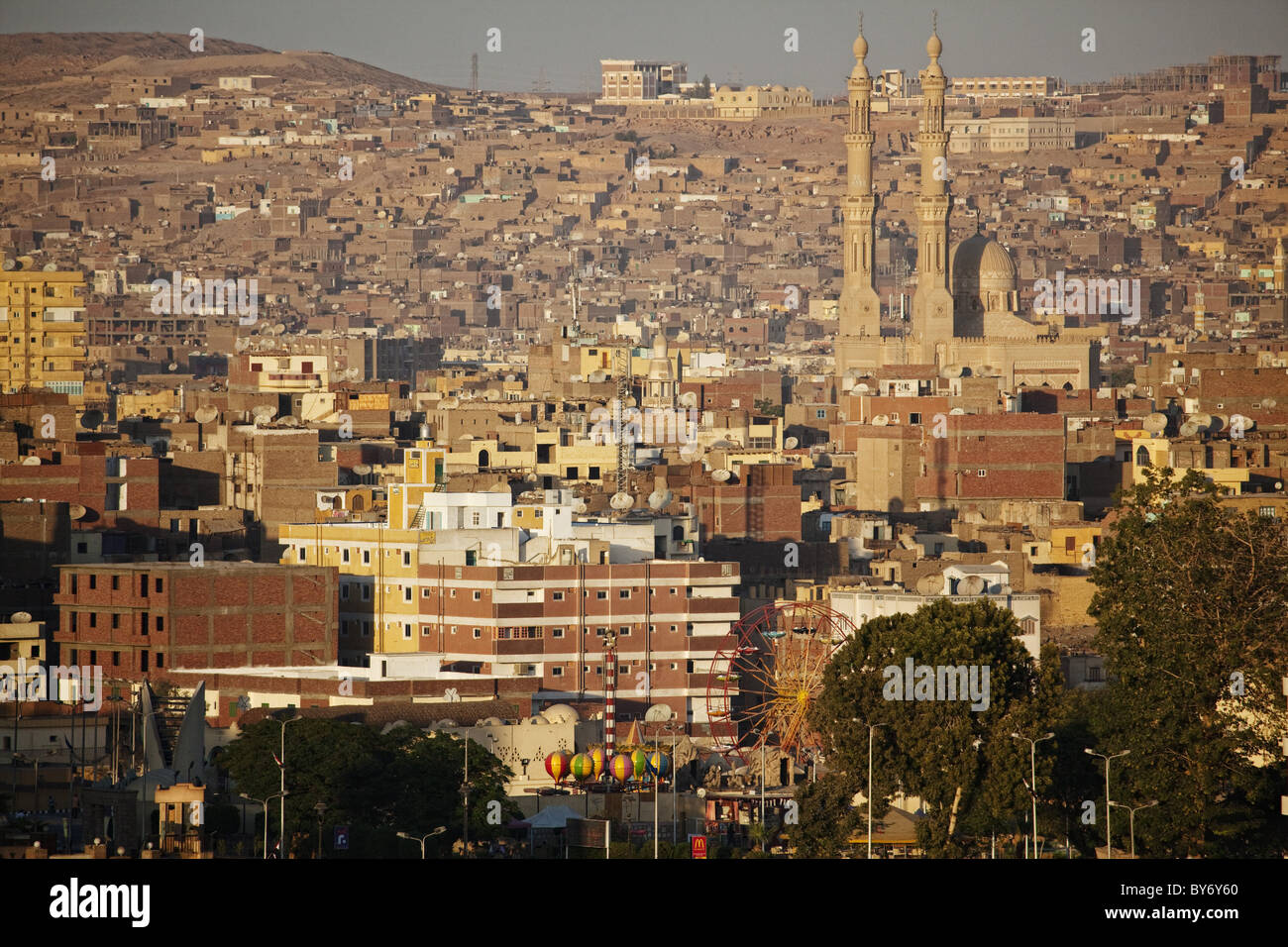 View of Aswan and the El Tabia Mosque, Egypt, Africa Stock Photo