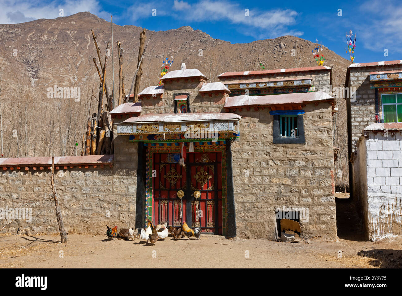 Entrance to house in Tibetan village on the road from Lhasa Airport at